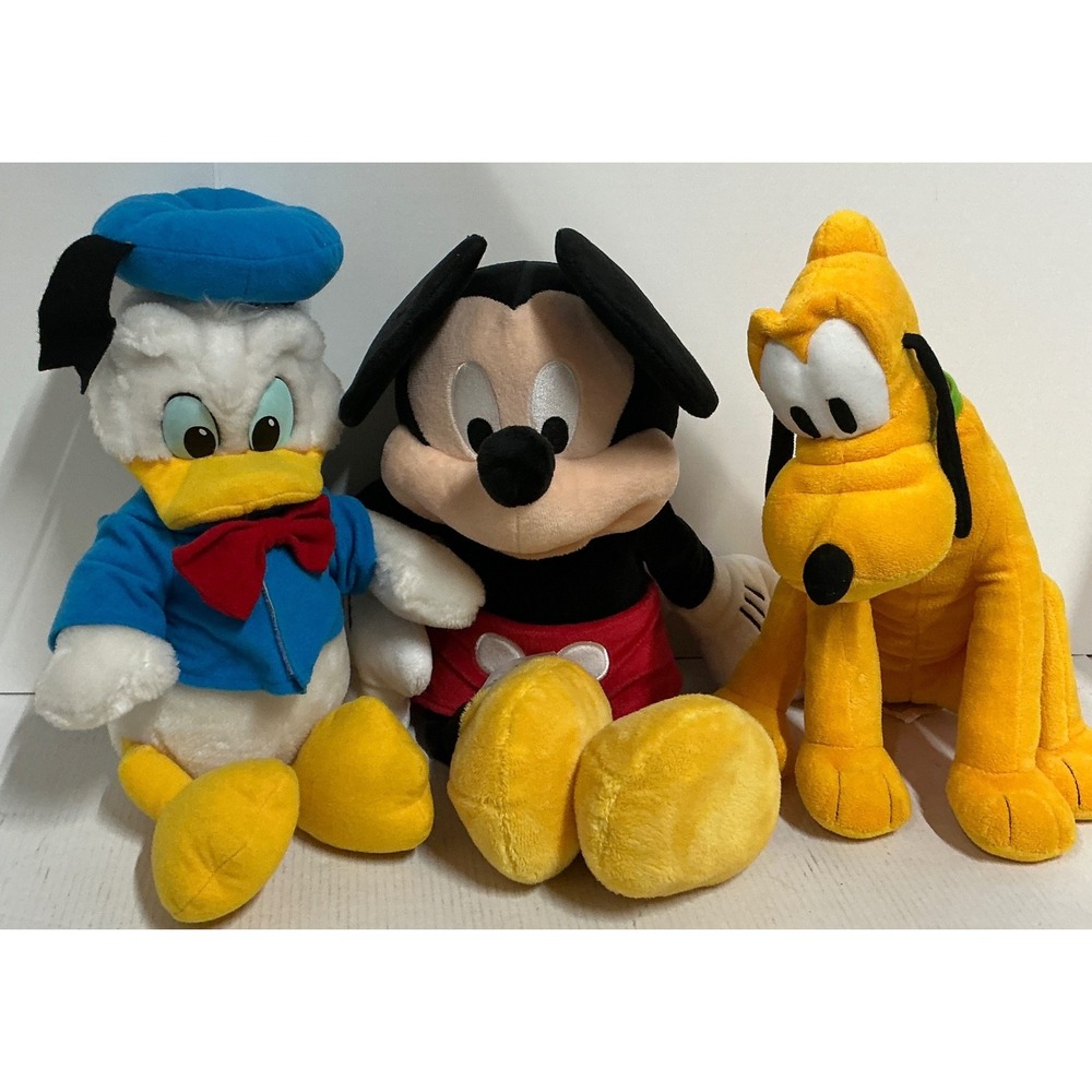 Disney Vintage Mickey Mouse Donald Duck Pluto Plush Toy Lot 10-12 Inch Trio